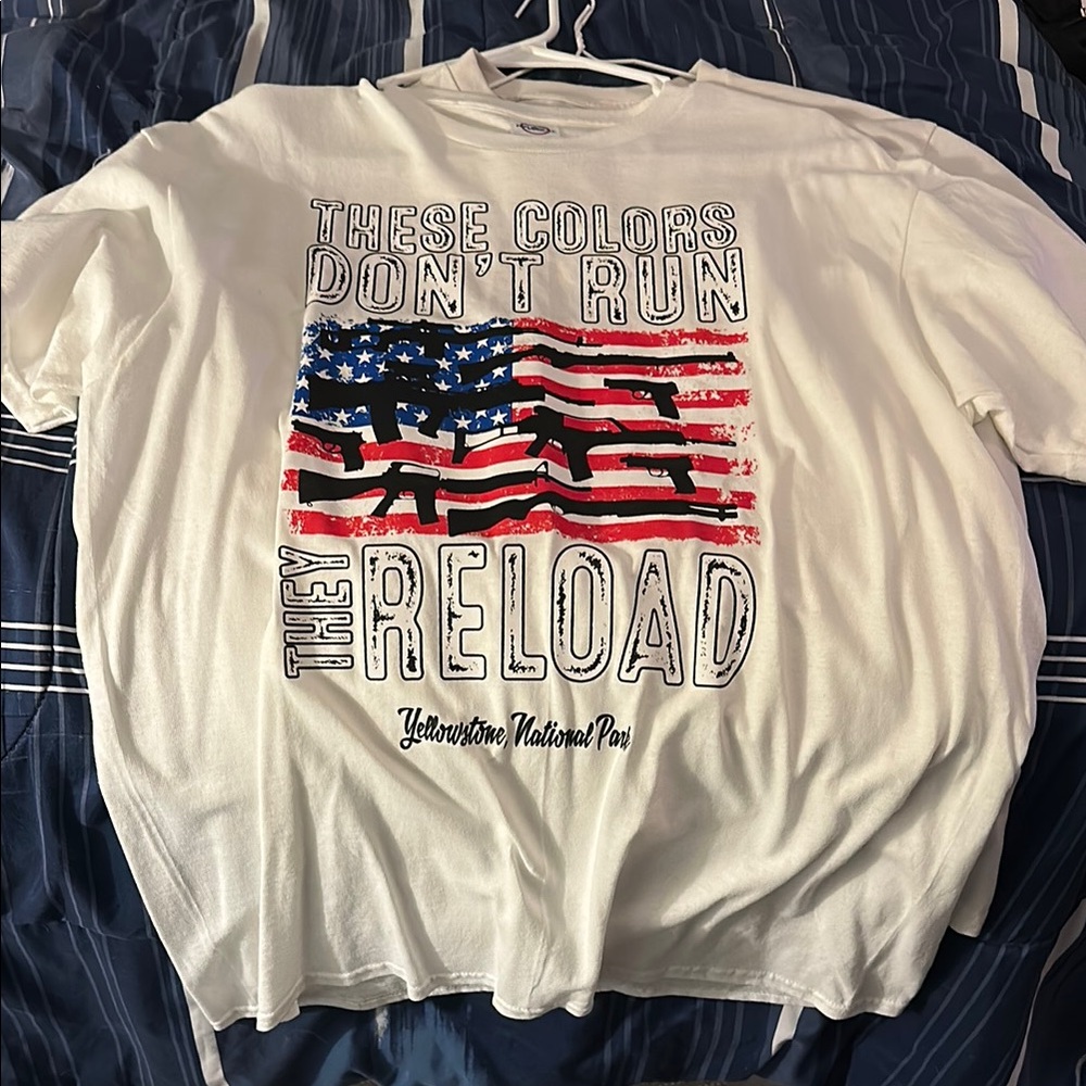 White Graphic T-Shirt with American Flag Design
